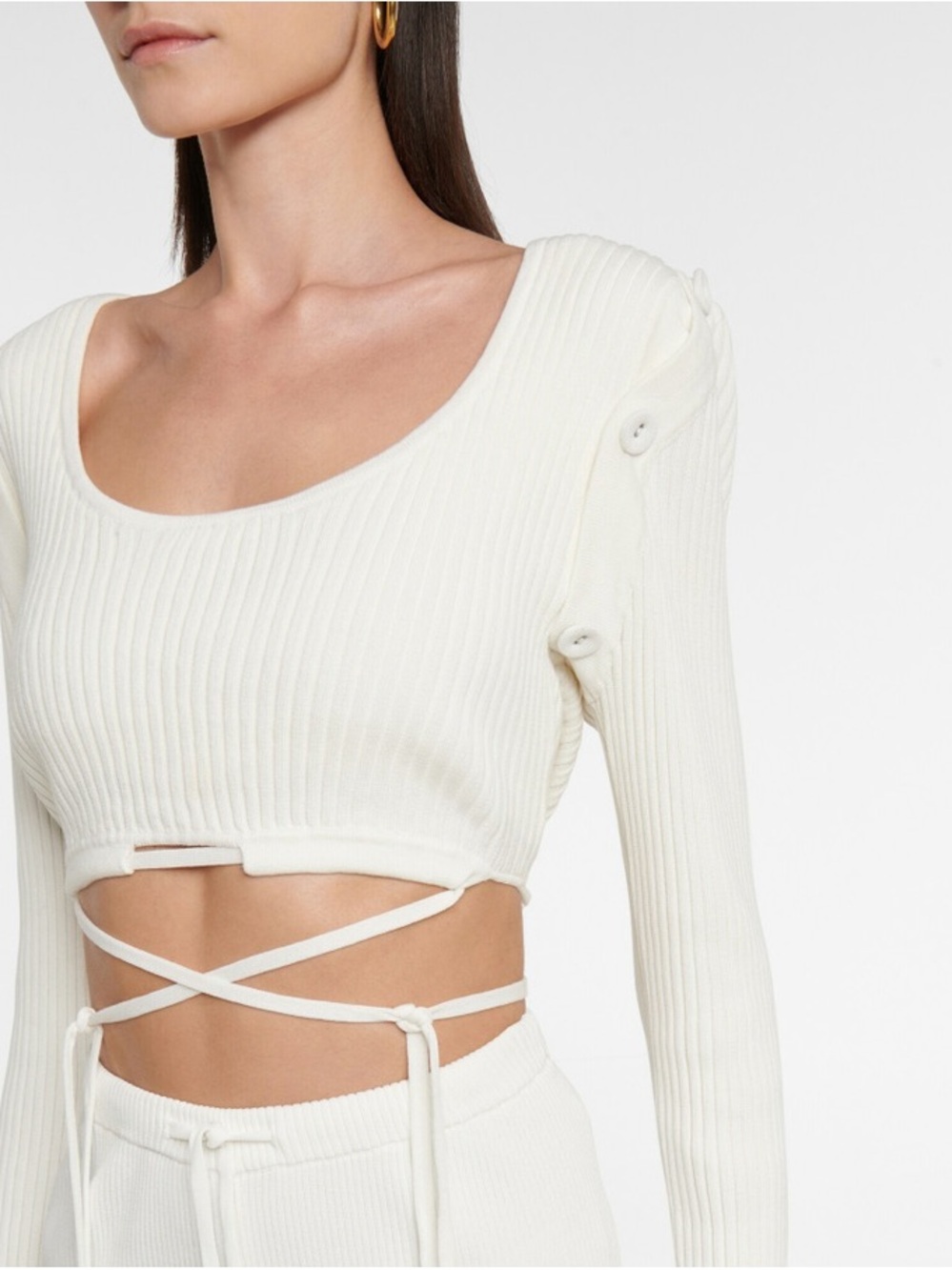 Christopher Esber Cream Ribbed Wrap Crop Top